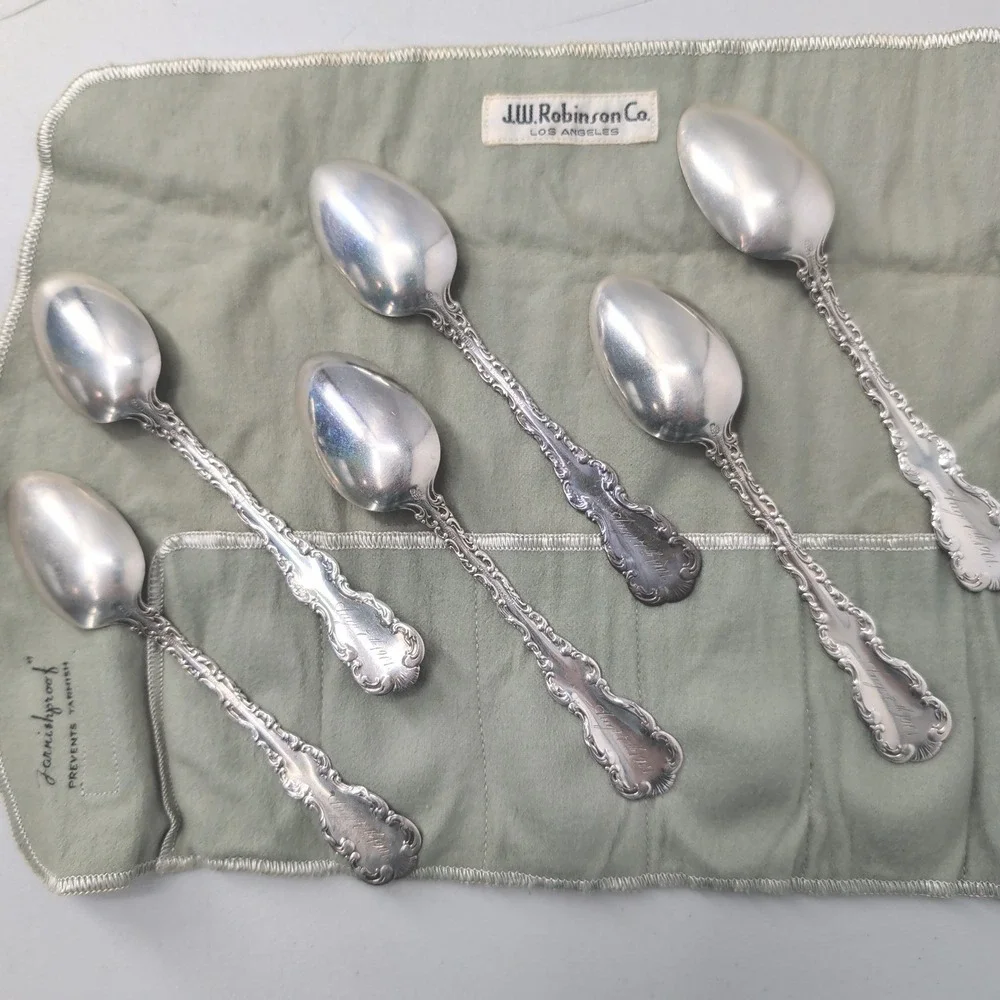 Gorham Louis  XV Sterling Silver Teaspoons Set 6 Monogram and dated Aug 7 1901
